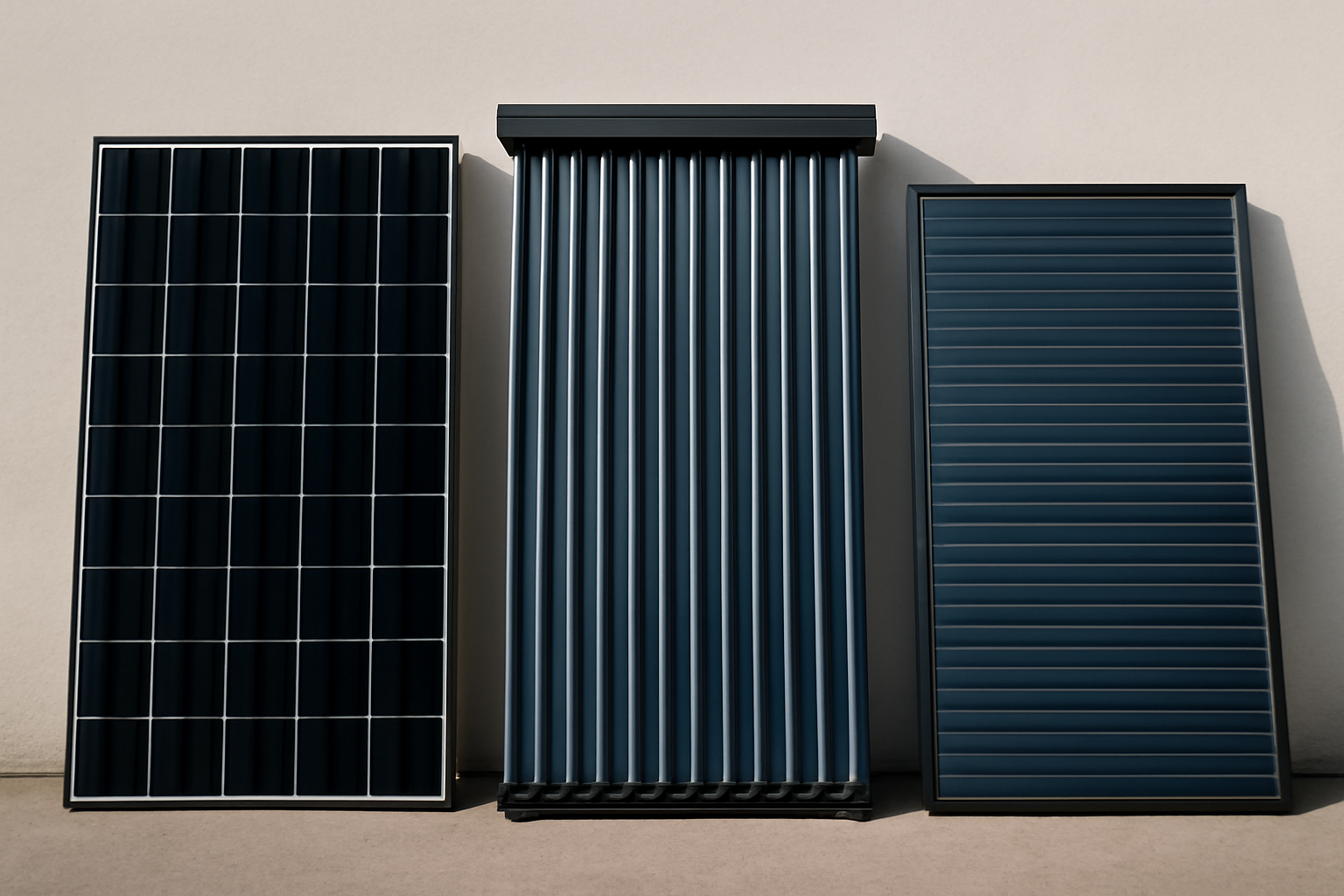 Illustration des différents types de panneaux solaires : photovoltaïque, thermique et hybride