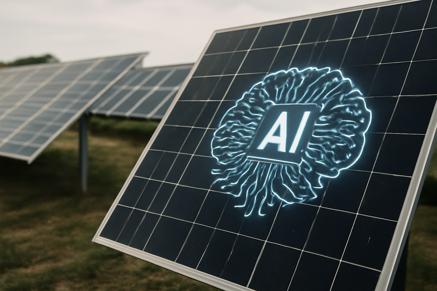 Panneaux solaires intelligents améliorés par l'intelligence artificielle dans un parc solaire
