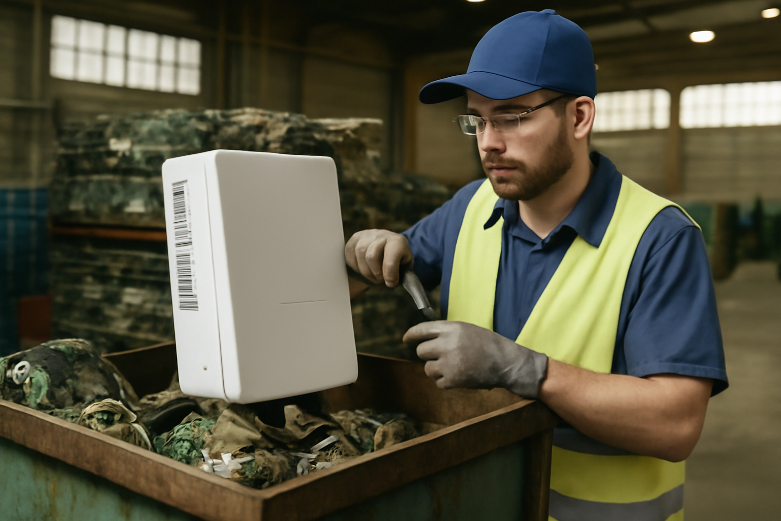 Image éditoriale illustrant le processus de recyclage des onduleurs solaires dans un contexte industriel.