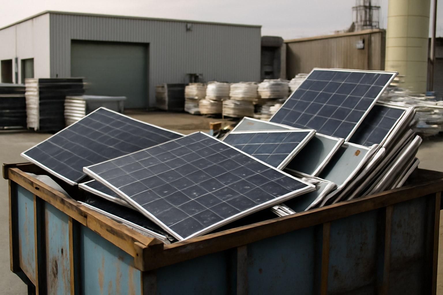 Image éditoriale d'une installation de recyclage de panneaux solaires en France et en Europe