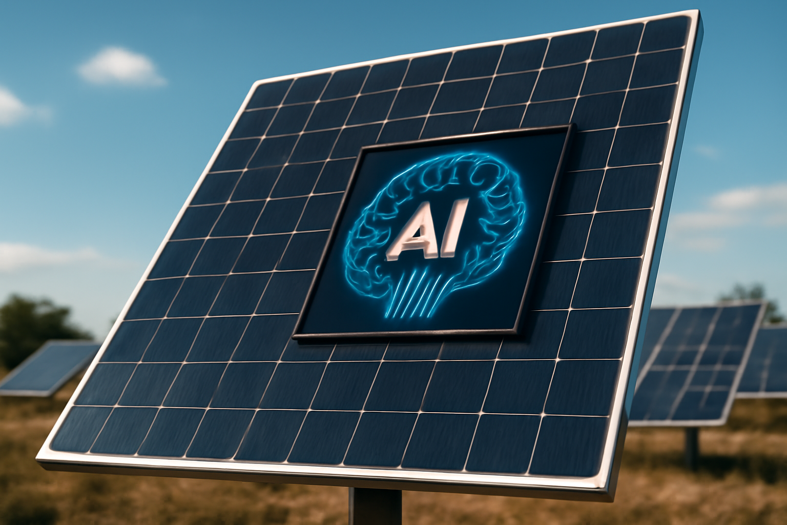 Panneaux solaires intégrés à un système d'intelligence artificielle en plein air sous un ciel ensoleillé