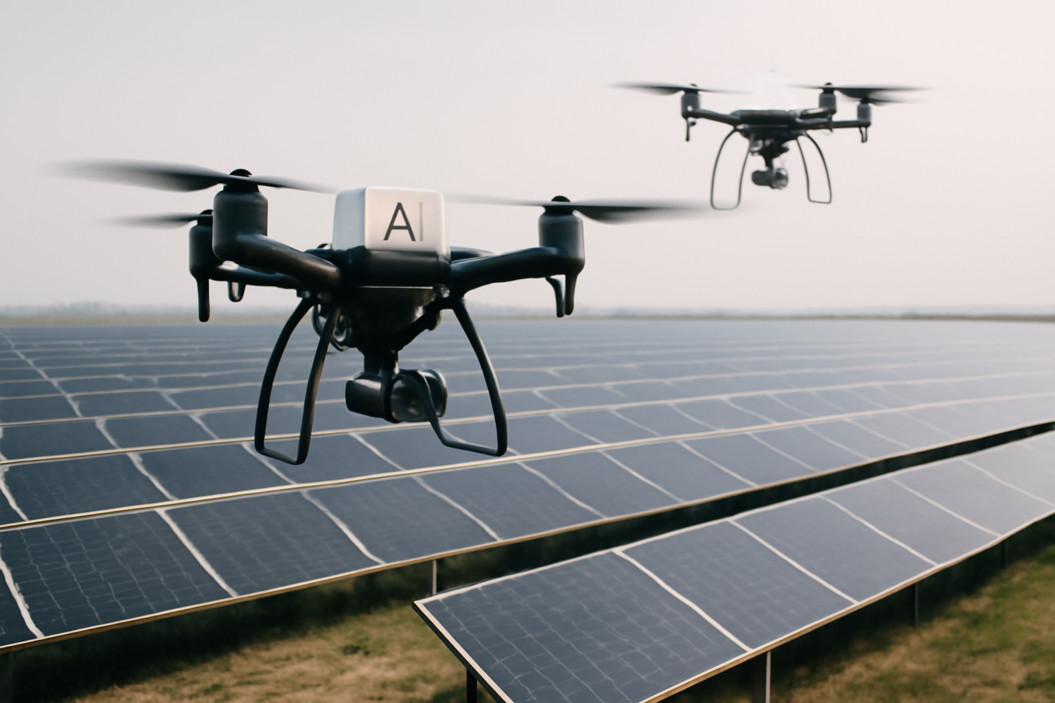 drones inspecting solar panels with AI technology
